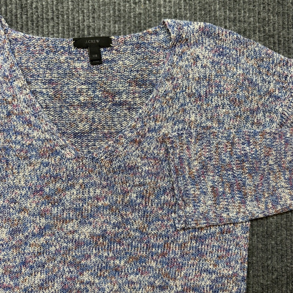J.Crew Womens Marled V-Neck Knit Sweater Blue Pink White XXS Cotton Blend